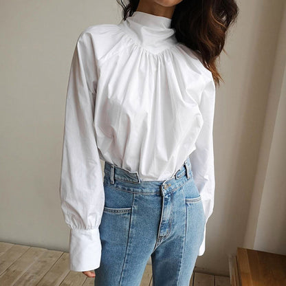 Modische High Collar Bluse mit Schleife