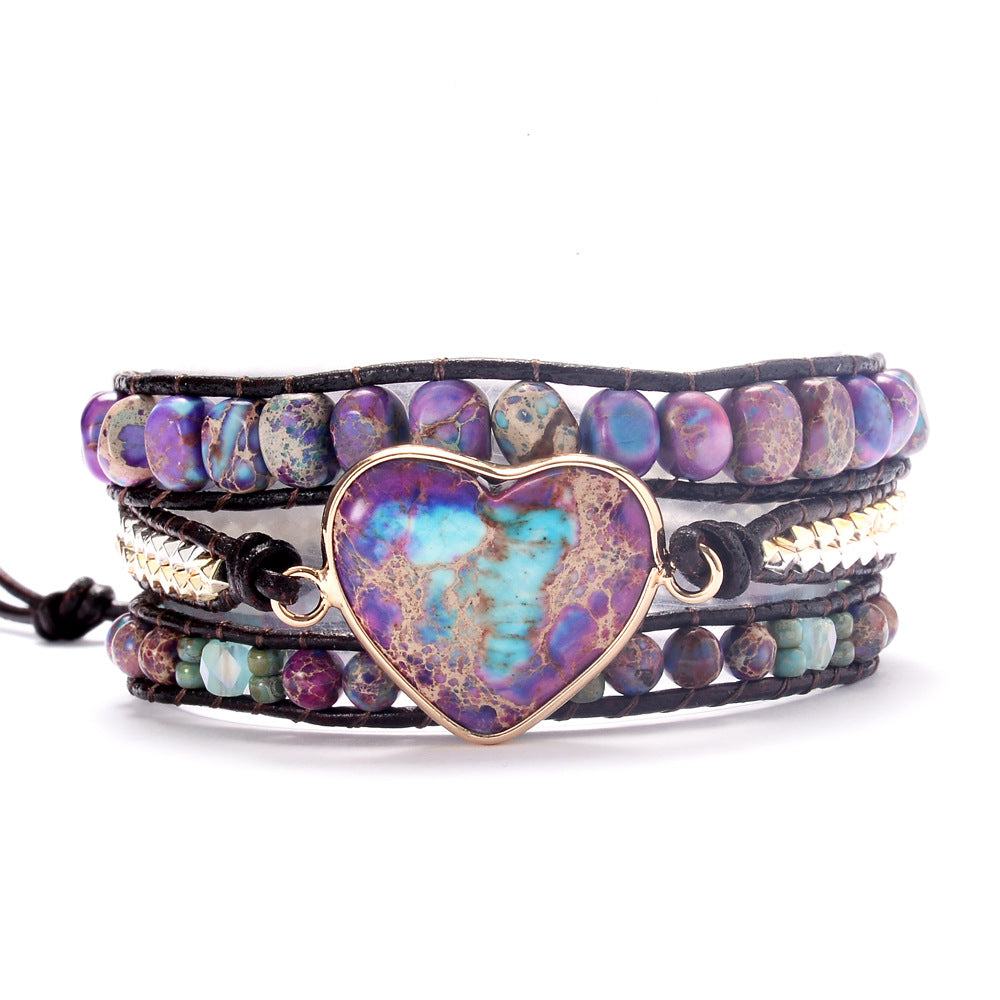 Pulsera de corazón morado, hecha a mano