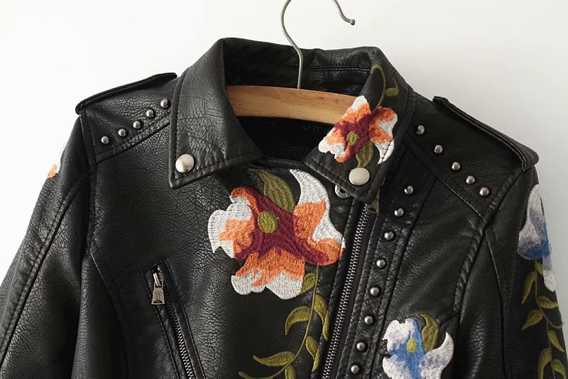 Embroidered leather jacket