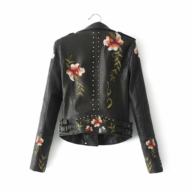 Embroidered leather jacket