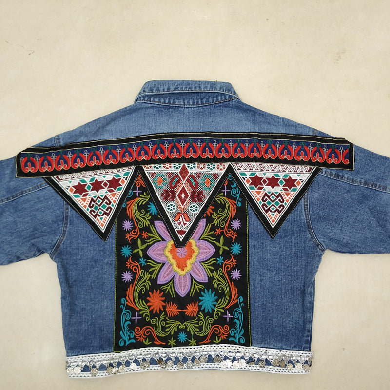 Embroidered boho denim jacket