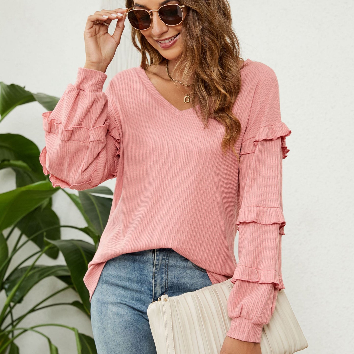 Stylish top with ruffled sleeves