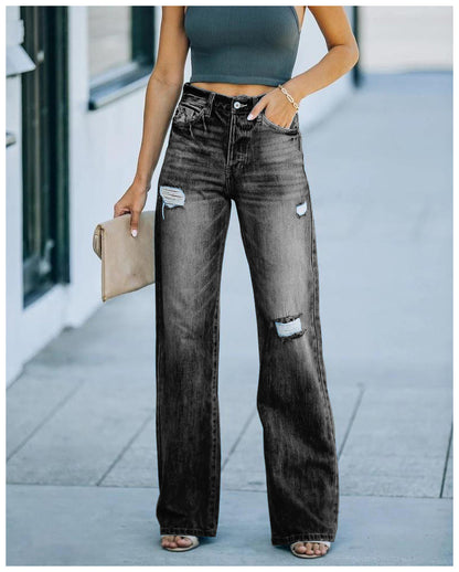 Jeans mit weitem Bein und Fading-Look