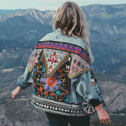 Embroidered boho denim jacket