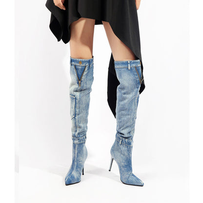 Jeans-Over- Knie Stiefel